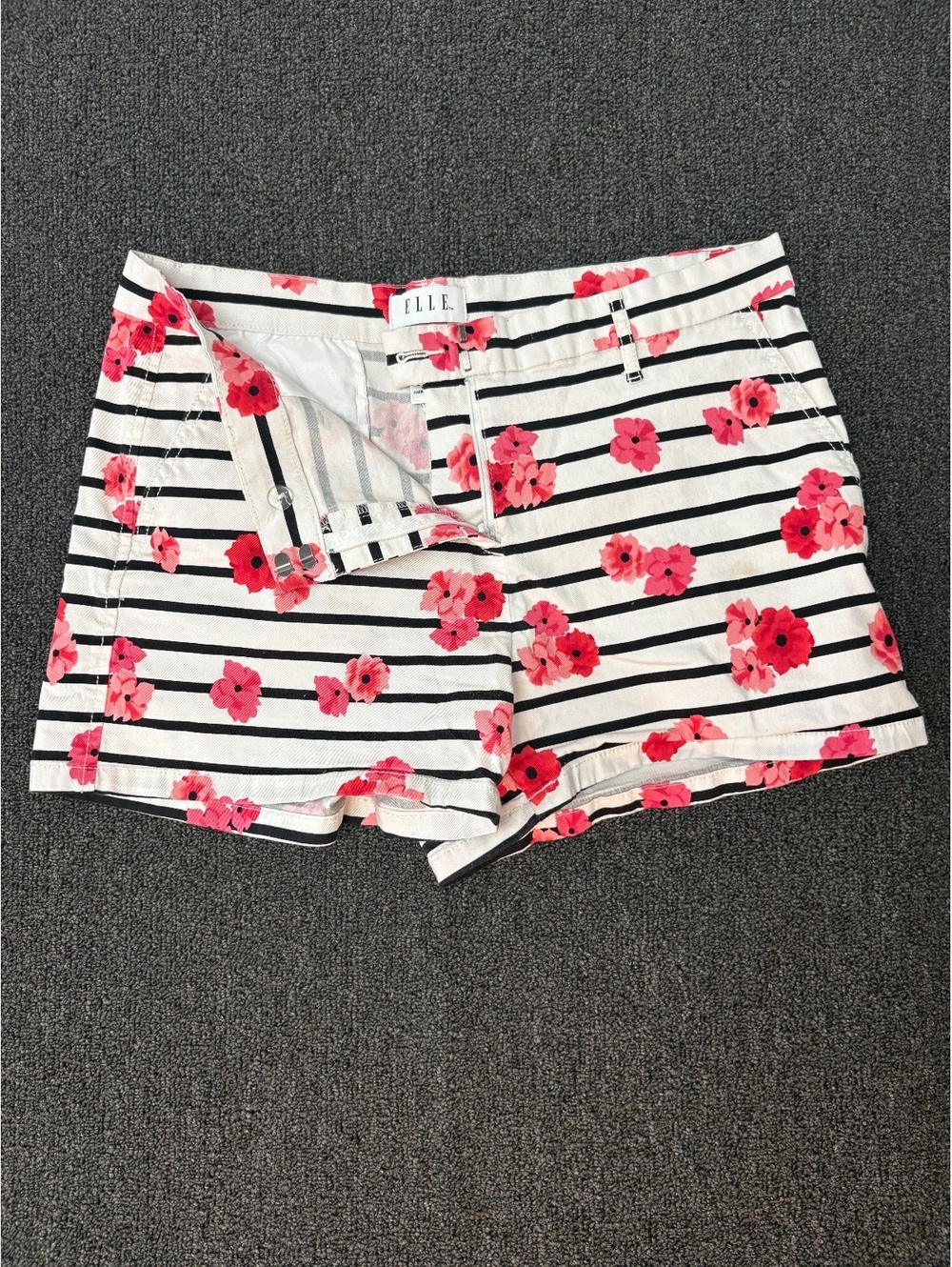 Elle Women's Floral Print Striped Shorts Size 10